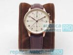 Replica IWC Portuguese V2 White Chronograph Dial Brown Leather Strap Watch